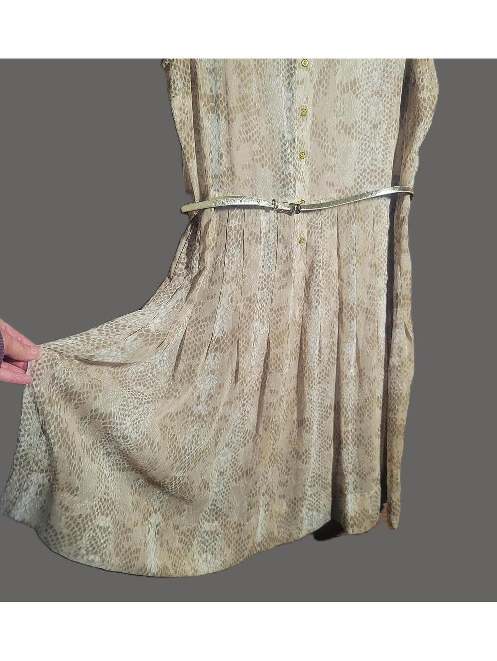 Calvin Klein Sleeveless Dress Pleated Neutral-Toned Snakeskin Print - Size 12 - Picture 3 of 9